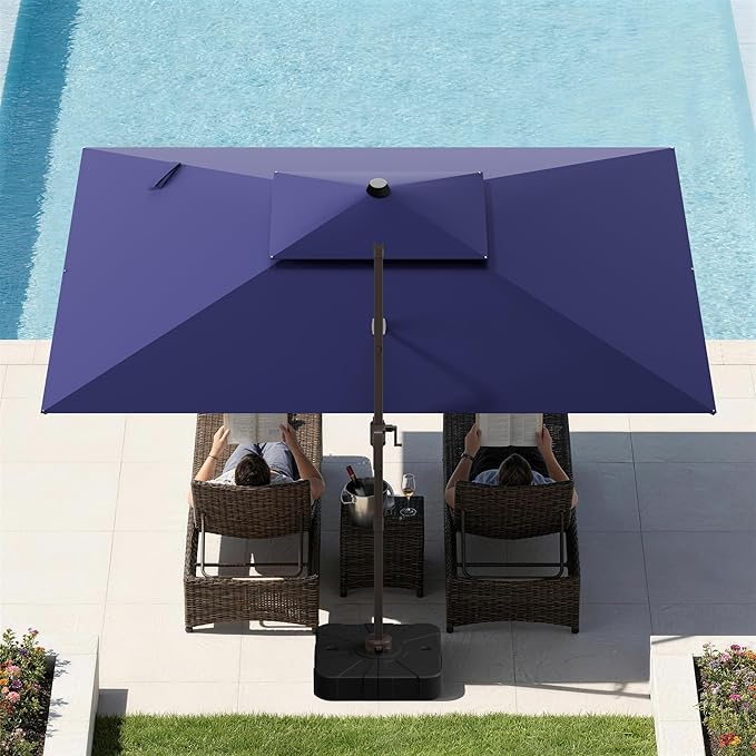 GENTEACO 9x12FT Cantilever Patio Umbrella with Base Included, Double Top Rectangle Offset Umbrella 7 Angle Tilts & 360° Rotation, Large Heavy Duty Outdoor Sun Umbrella for Pool Market, Navy Blue