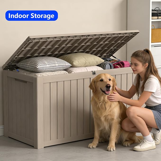 150 Gallon Outdoor Storage Box Resin Deck Box All Weather Waterproof Large Lockable Storage Container Deck Box for Patio Furniture, Garden Tools, Lockable, Black
