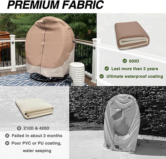 Porch Shield Patio Hanging Egg Chair Cover - 600D Waterproof Outdoor Single Seat Wicker Swing Egg Chair with Stand Protector, Light Tan & Khaki