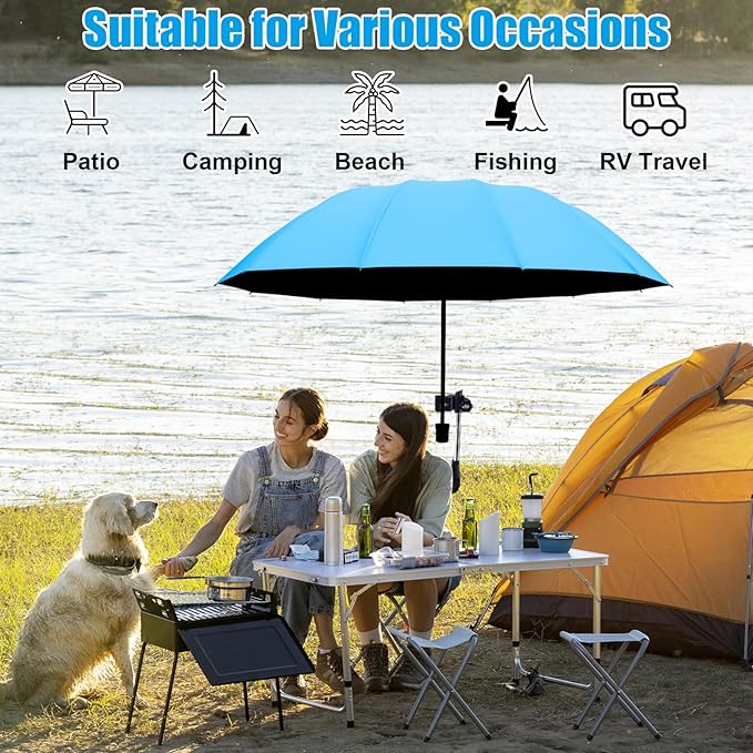 Beach Chair Umbrella with Clamp 360° Adjustable Clip On Umbrella for Camping Chair UPF 50+ UV Protection Sun Shade Portable Stroller Umbrellas for Travel, Wheelchair, Boat, Patio, Golf Cart