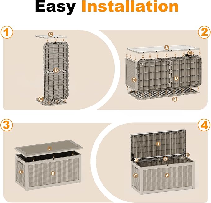 320 Gallon Heavy Duty Wicker Outdoor Storage Box, Weather Resistant Rattan Textured Lockable Large Container for Backyard, Pool & Patio Bulk Outdoor Item Storage (Grey,320GAL)