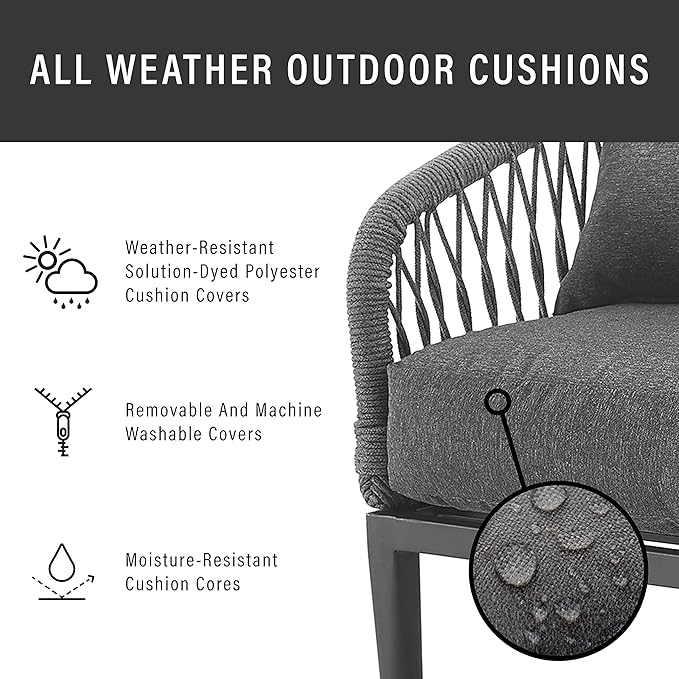 Crosley Furniture Dover 2-Piece Indoor Outdoor Chair Set, Patio Chairs for Conversation, Porch, Deck, Matte Black with Charcoal Cushions