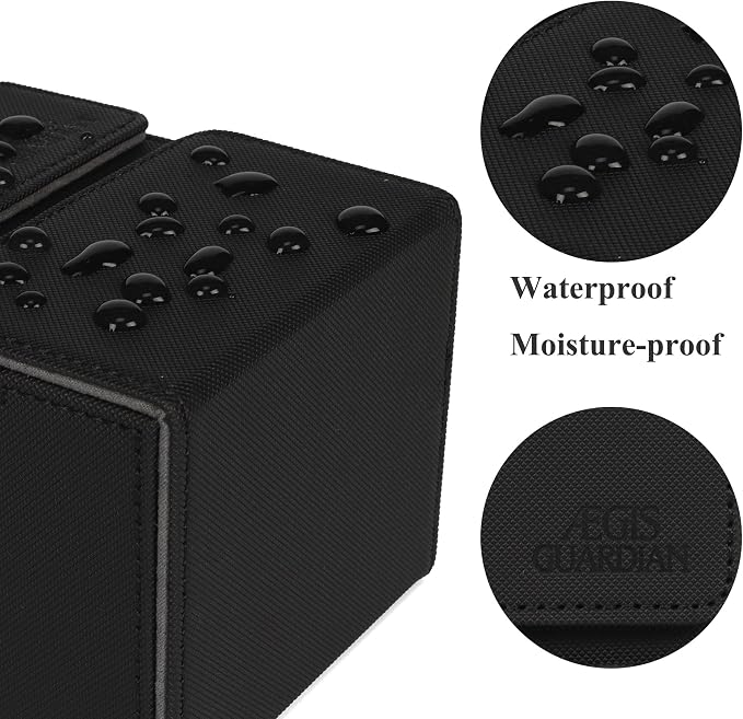 AEGIS GUARDIAN Card Deck Box with Dice Tray for MTG Cards, Commander Deck Box fit 150+ Sleeved Cards, PU Leather Card Storage Box Strong Magnet Deck Game Case for TCG CCG, Black