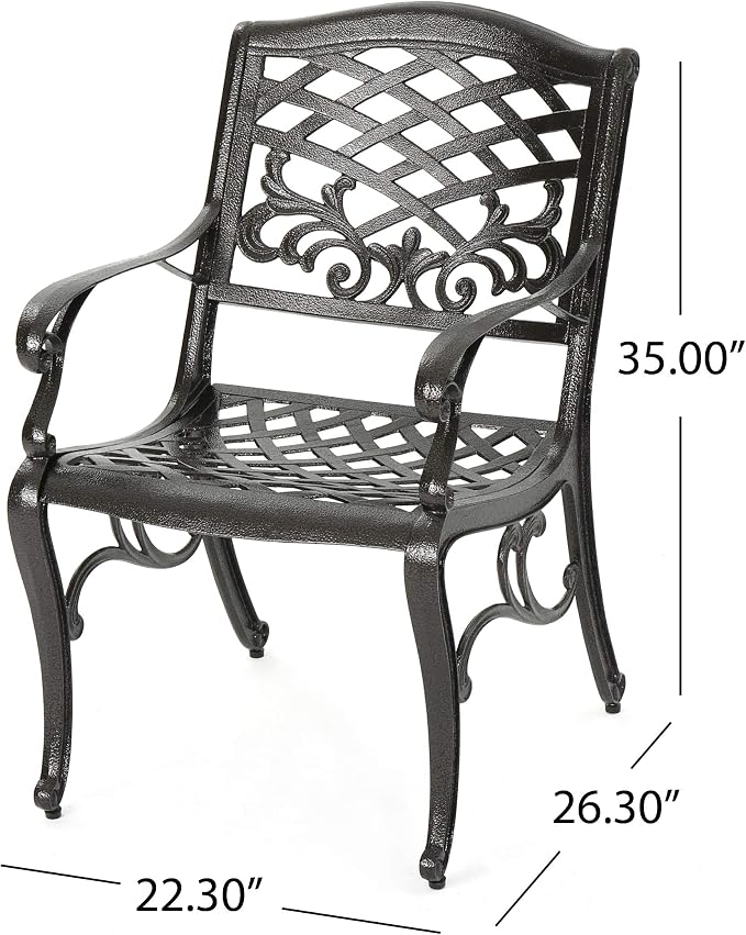 Christopher Knight Home Sarasota Outdoor Cast Aluminum Outdoor Chairs, 2-Pcs Set, Hammered Bronze