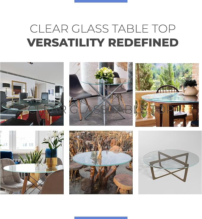 35 Inch Round Clear Tempered Glass Table Top with 1/4" Thick Flat Polished Edges for Dining, Coffee Table, or Office Use, by Fab Glass and Mirror