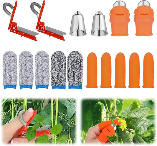 16 Pcs Gardening Thumb Knife Cutter Harvesting Tool Silicone Finger Knife Plant Vegetable Fruit Picking Trim Multifunctional Thumb Pruners for Gardening Rubber and Knitted Finger Cover Protection