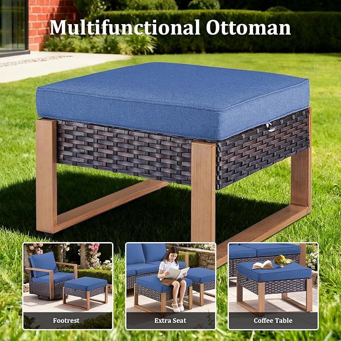 5-Piece Outdoor Patio Furniture Set with Rattan Chairs, All-Weather Wicker Sofa Set for Garden, Yard, Porch and Poolside Seating Blue