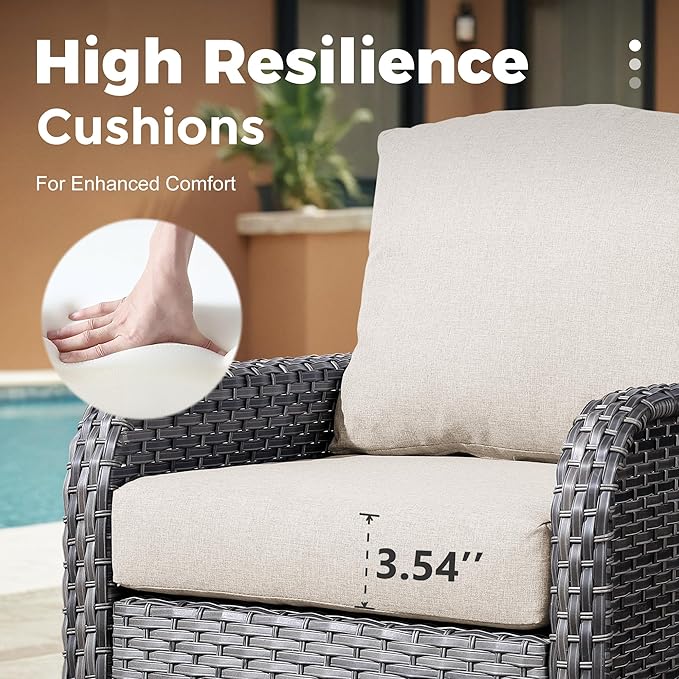 2 Pieces Wicker Patio Chairs - Outdoor Rattan Chairs Set of 2,All-Weather PE Wicker Dining Chair Set with High Back and Deep Seating for Deck Porch,Beige
