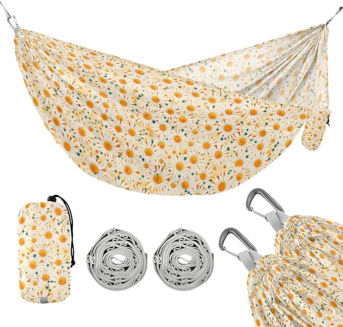 Camping Hammock Outdoor Hammocks for Outside Summer Daisy Flower Beach Trees Portable Lightweight with Pockets Tree Straps Indoor