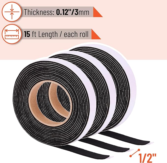 UNCO- Smoker Gasket, 15 FT, 1/2" x 1/8", 3 Pack, Black, Smoker Gasket Seal High Temp