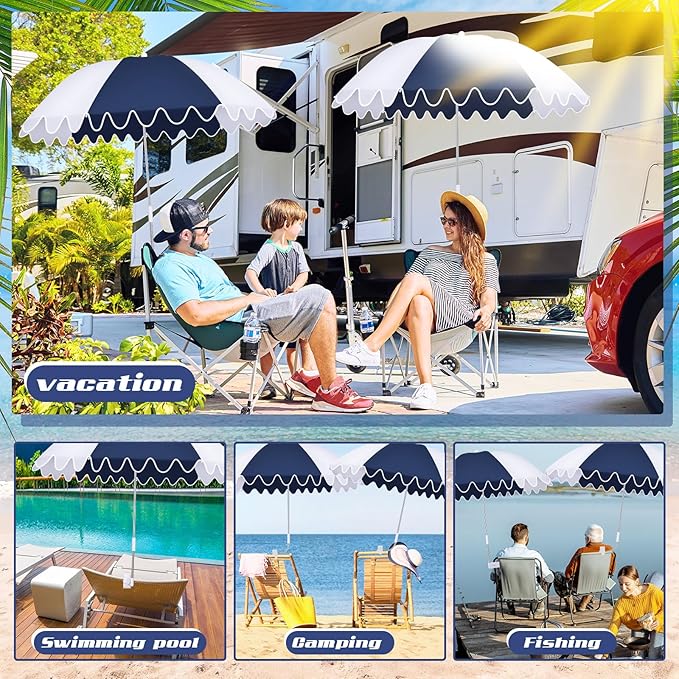 Abbylike 2 Pcs Scalloped Chair Umbrella with Universal Adjustable Clamp 38'' Portable Wheelchair Umbrella UPF 50+ Camping Chair Parasol with Bag for Outdoor Patio Lawn