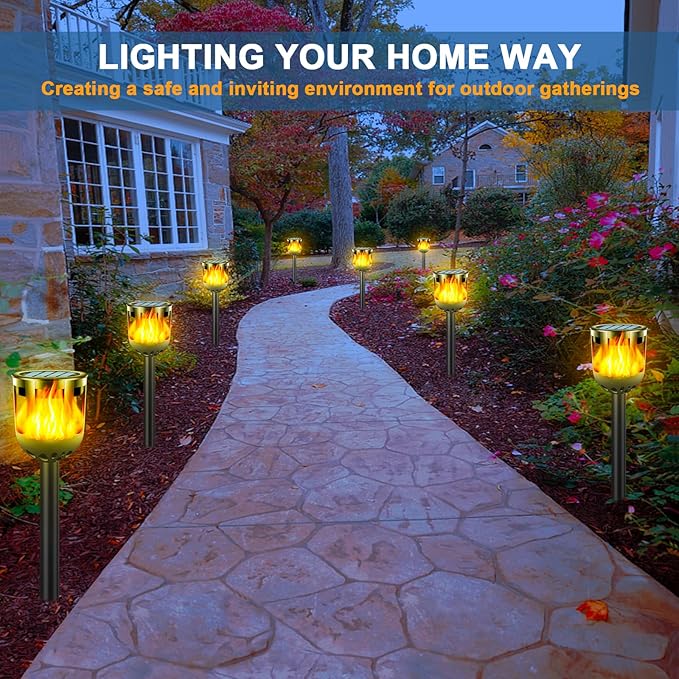 Solar Tiki Torches with Flickering Flame - Solar Lights Outdoor Waterproof, Auto On/Off, Solar-Powered Decorative Lighting for Garden, Yard, Landscape, Patio, Driveway, Walkway, Pathway (12)
