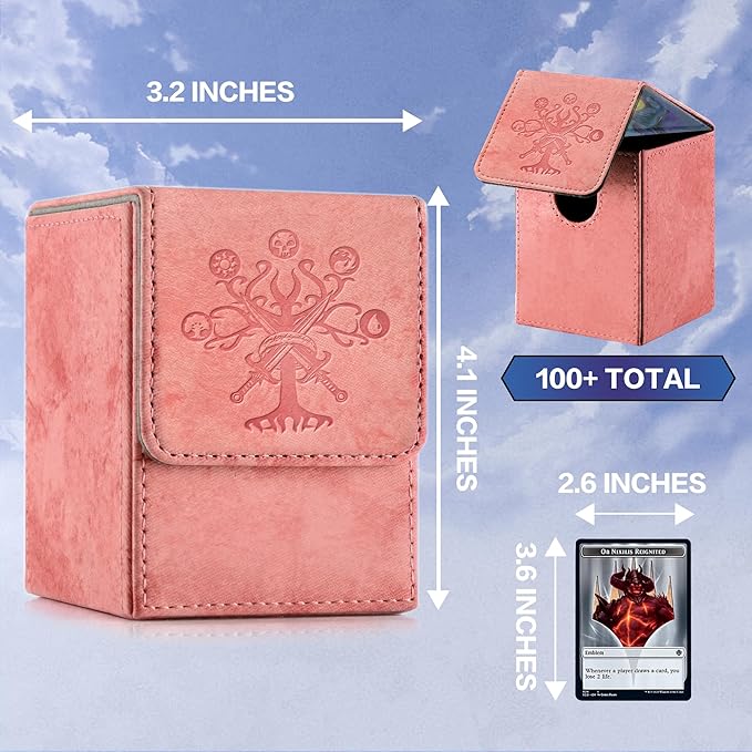 PROMAXIBINDER MTG Card Deck Box, Commander Deck Box Fits 100+ Single Sleeved Cards, Storage for TCG/MTG Crads, PU Leather Strong Magenet (Pink, Tree)