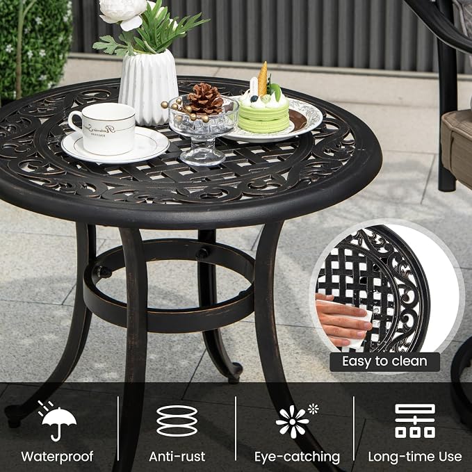 Giantex Patio Bistro Table, 24" Cast Aluminum Round Side Table, Outdoor Coffee Table for Porch, Pool, Backyard, Garden, Balcony