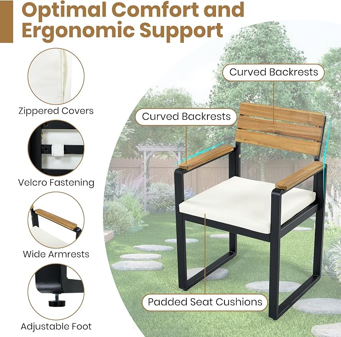 RUNNA Elegant 6-Piece Outdoor Patio Dining Table Set with Cushioned Chairs, Bench and Adjustable Feet for Family Gatherings and Garden, Backyard Dining (Beige-M/S)