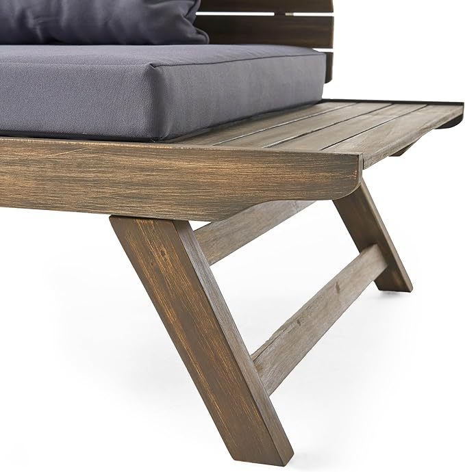 Christopher Knight Home Sedona Outdoor Acacia Wood Loveseat and Coffee Table Chat Cushion Patio Furniture Conversation Sets, 65 "W x 28.25 "D x 29.5 "H, Gray + Dark Gray