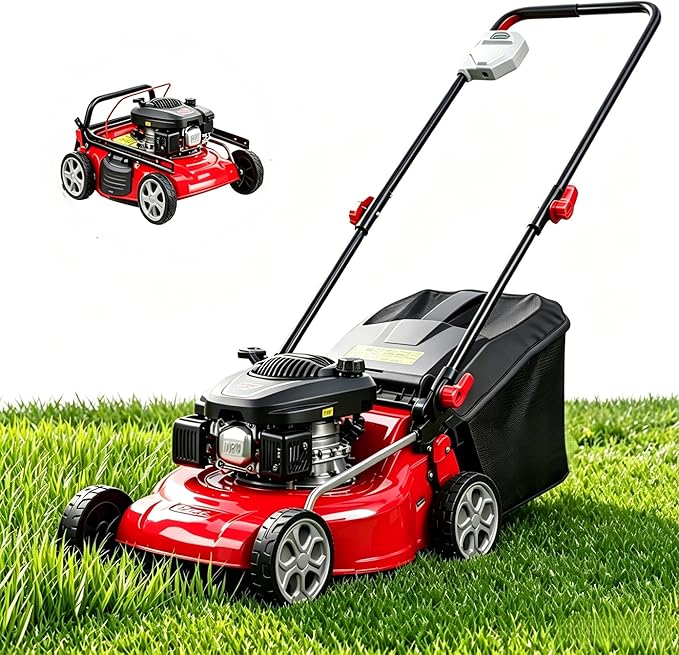 21-Inch Gas Lawn Mower Self Propelled, 131cc 3 in 1 Push Mower Gas Powered, 50L Grass Catcher Big Wheels for Slopes Red