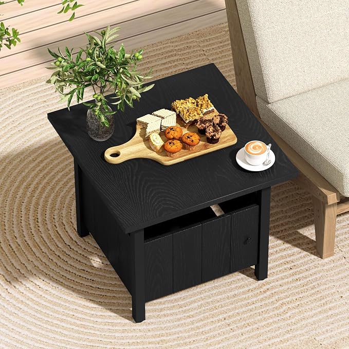Tangkula Outdoor Table with Hole, Patio Umbrella Table with 2 Sand Bags, 1.89" Umbrella Hole, Metal Frame, Outdoor Side Table for Garden, Deck and Poolside
