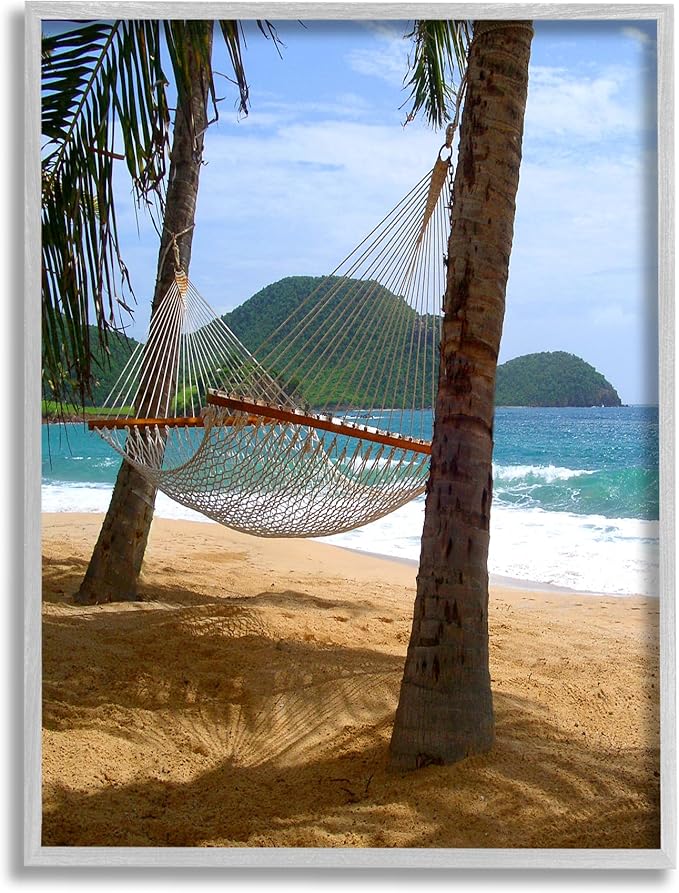 Stupell Industries Hammock on Palm Trees Gray Framed Giclee Art Design by Noah Bay