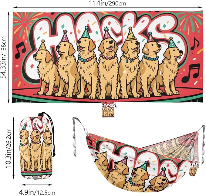 Cartoon Golden Retriever Dogs 330lb Capacity Outdoor Hammocks with Portabl Carry Bag Tree Hammock for Outside Patio Backyard Poolside soporte para hamacas para adultos