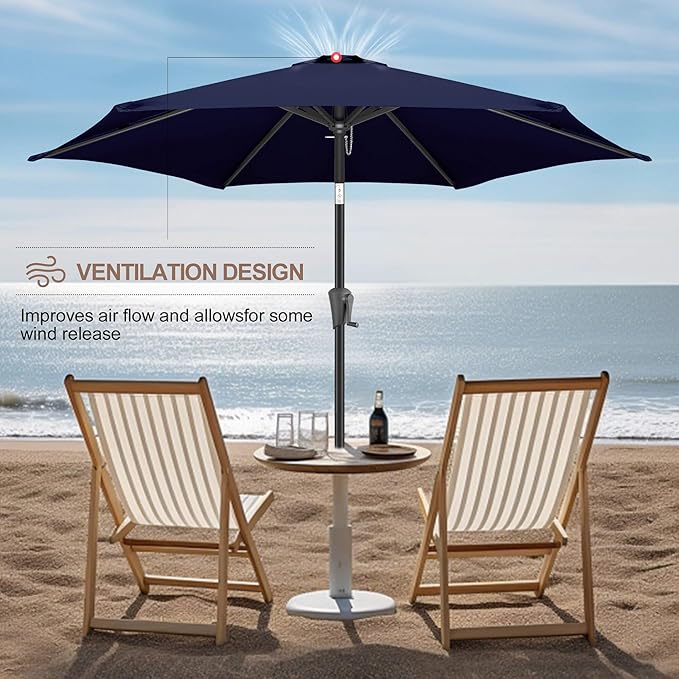 FLAME&SHADE 9ft Patio Umbrella Outdoor - Table Umbrella with Push Button Tilt and Crank, UV Protection, 6 Sturdy Ribs, Market Umbrella for Garden, Deck, Backyard, Lawn, Pool and Beach(Navy Blue)