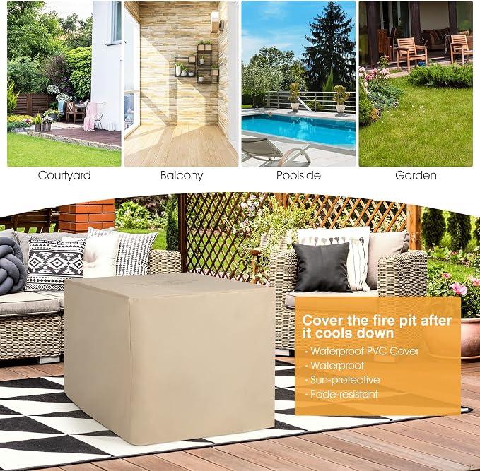 Tangkula 9 Pieces Outdoor Patio Furniture Set with 35-Inch Propane Fire Pit Table, Outdoor PE Wicker Sectional Sofa Set with Storage Box and Cushions, 50,000 BTU Gas Fire Pit Table (Black)