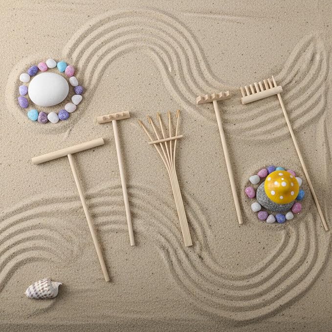 6 Pcs Mini Rake for Gardening, Mini Zen Garden Rake Tool, Desktop Sand Rock Push, Zen Garden Accessories for Home, Office, Desk, Gardens Decoration