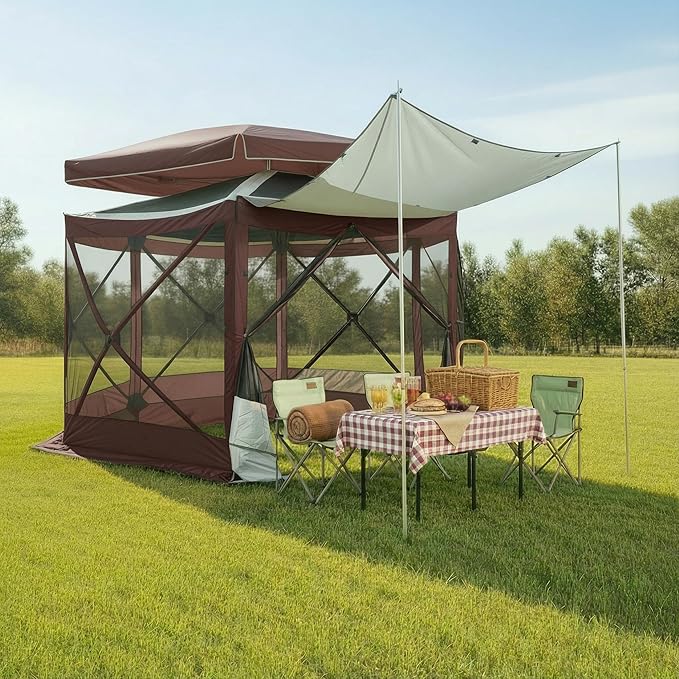 COBIZI 12x12 FT Pop Up Canopy Extendable Tent, Gazebos On Clearance with Removable Roof,Screened in Gazebo,Screen Tents Portable carpas para Patio for Outdoor Camping,Backyard, Garden,Brown(Upgraded)