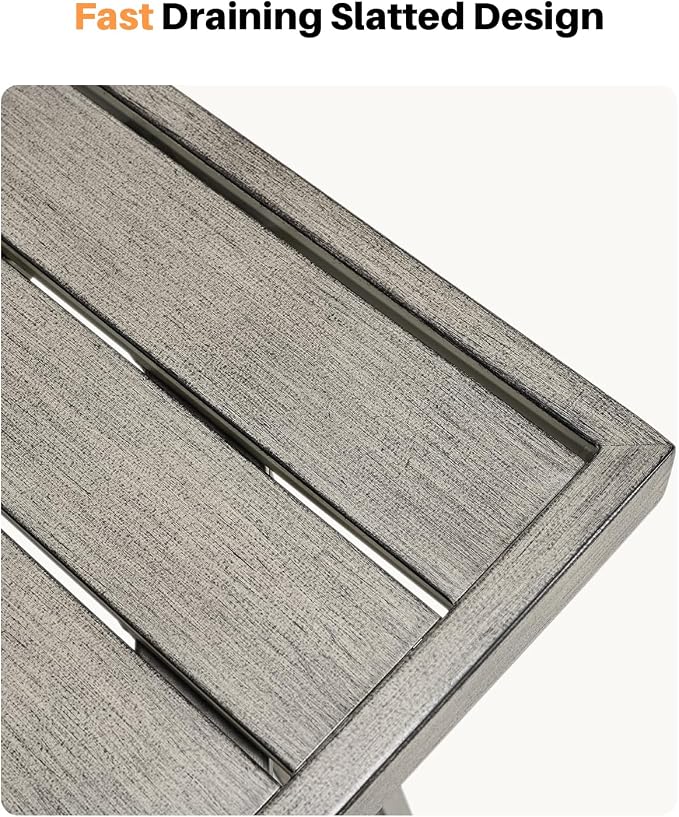 Outdoor Dining Table for 8, Never-Rust Aluminum Patio Dining Table, 82"×35" Large Rectangle Patio Table with Umbrella Hole, Outdoor Table with Wood-Like Texture for Deck, Porch, Gray Oak