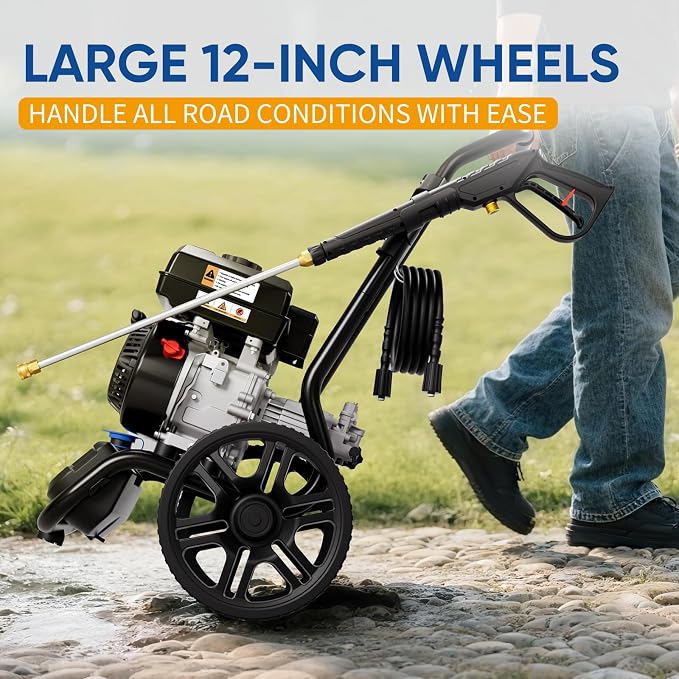 TOOLCY 3400 PSI Gas Pressure Washer, 2.8 GPM Gas Power Washer with 212cc OHV Engine, 30 FT Pressure Hose, Axial Cam Pump, Spray Gun with Extension Wand for Driveways, Patios Outdoor Cleaning