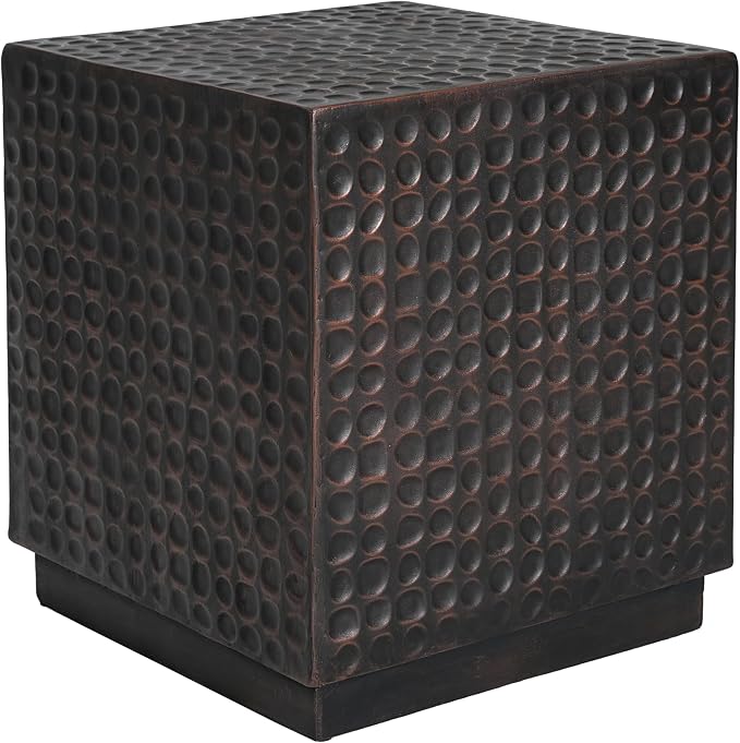 Christopher Knight Home Jeanie Outdoor Side Table Lightweight Concrete, Patio End Table Cube, MGO Fluted Coffee Table for Outside, Garden, Backyard, Poolside Accent Table, Dark Brown Copper