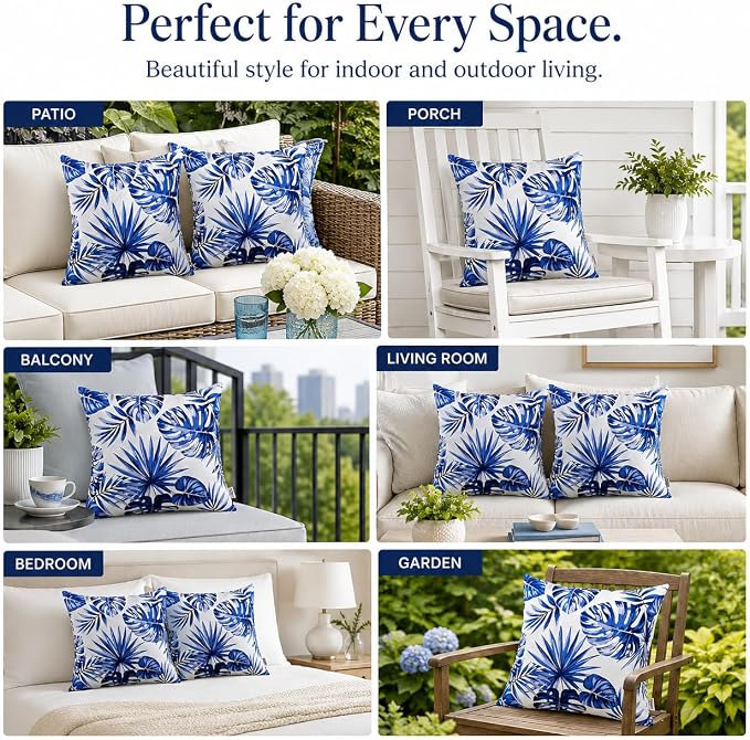 Outdoor Throw Pillows 18×18 Inch Waterproof Pillows with Inserts | Set of 2 Fade Resistant Patio Pillows for Porch Garden Couch and Patio Furniture