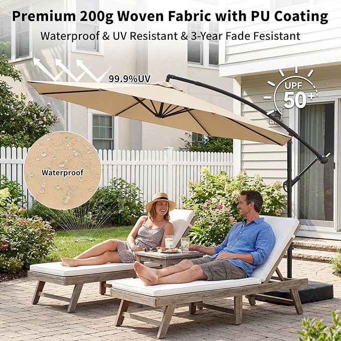 10ft Cantilever Offset Patio Umbrella with Base, Large Outdoor Patio Umbrella, 360° Rotation & Easy Tilt Adjustment, UV Protection Waterproof Patio Umbrellas for Backyard, Garden, Patio, Deck, Pool