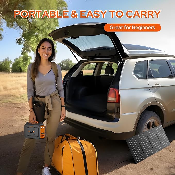 Portable Power Station 100W with 60W Foldable Solar Panel, 110V 65W Power Pack with AC Outlet,Solar Power Bank Generator for Outdoor Smart Device Camping RV Travel Emergency with Solar Charger