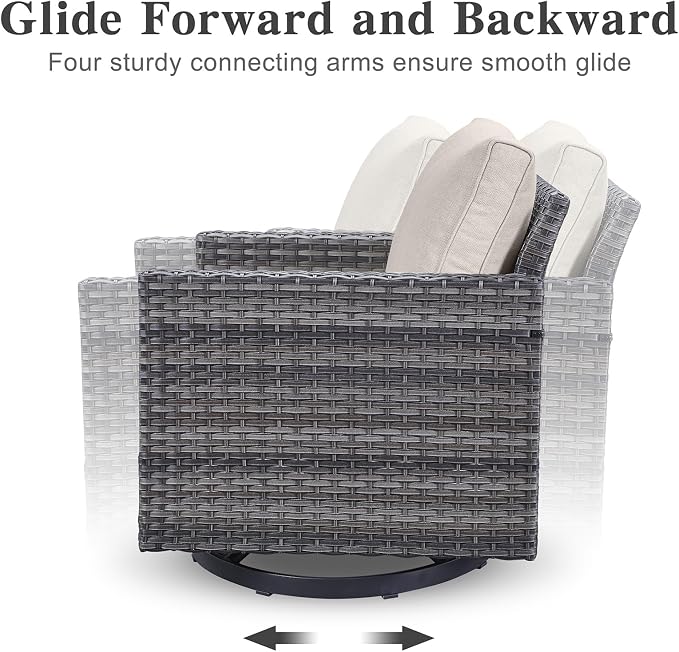 Belord 6 Piece Outdoor Furniture Patio Wicker Sofa Set, Oversize Outdoor Swivel Rocker Chairs with Rattan Ottomans, Conversation Sets Patio Furniture Come with Removable Washable Cushion