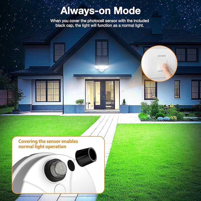 65W Dusk to Dawn Flood Lights Outdoor, 6500LM LED Outdoor Light, IP65 Waterproof, 6500K Daylight, 3 Adjustable Heads LED Security Light with Photocell for Yard Garage Porch White