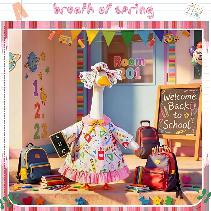 FuWeave Back to School Porch Goose Outfit Set for Plastic Statue Lawn Porch Goose Clothes with Schoolbag for Patio Decor