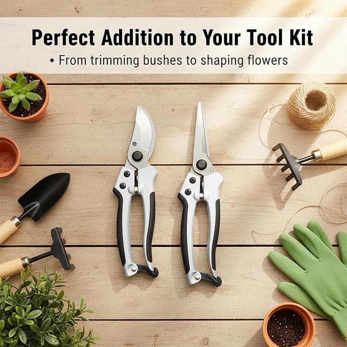 2 Pack Garden Shears, Bonsai Trimming Scissors, Heavy Duty Garden Scissors & Clippers for Wood & Tree Trimming, for Cutting Flowers, Trimming Plants, Picking Fruits (Japanese Style Blades)