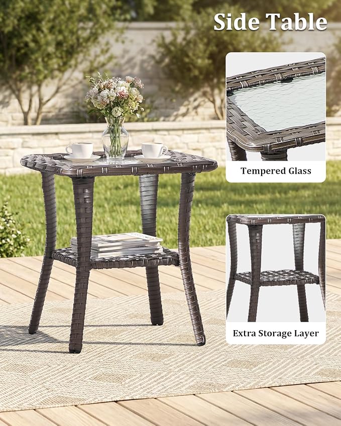 Outdoor Furniture Set of 9, Patio Furniture Set with Swivel Chairs, Sofa, Side Table and Ottomans, High Back&Deep Seat for Garden Deck Porch Balcony Backyard - Blue