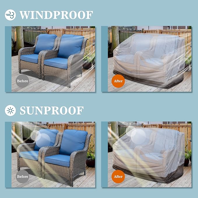 OVIOS Patio Furniture Set Cover Outdoor Sectional Sofa Couch Chair Ottoman Waterproof Covers General Purpose, 58" L x 36" W x 34" H, Beige-Brown