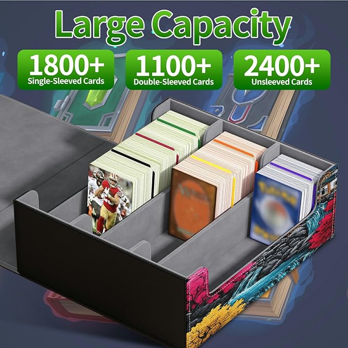 Large Card Deck Box for MTG, Fits 1200+ Sleeved Cards, PU Leather Storage Case with Strong Magnetic Closure, Multiple Colors Available for TCG CCG Baseball Card Collections, Pink Leaf House