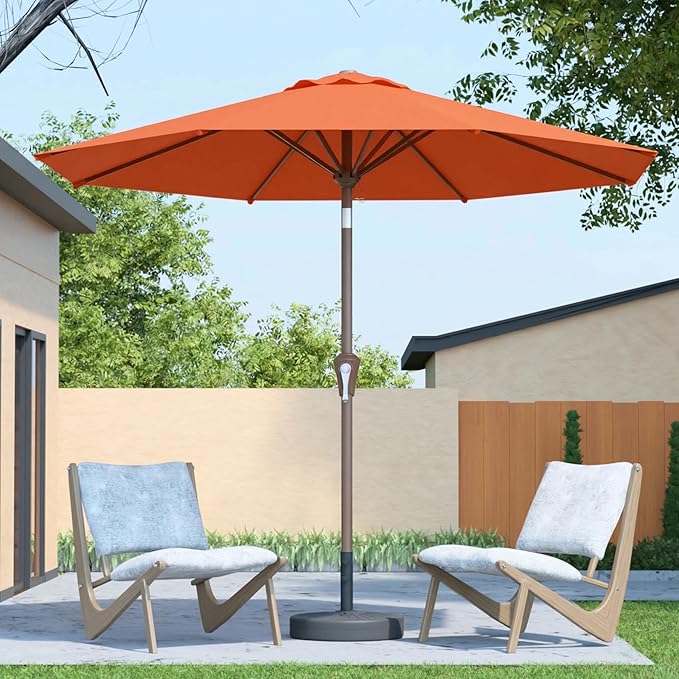 10FT Patio Umbrella Outdoor Market Umbrella with Crank and Tilt, 8 Flexible Fiberglass Ribs, UV-Resistant Waterproof Canopy for Patio, Deck, Garden, Backyard, Terracotta