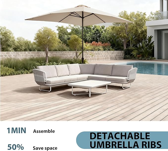 8x10FT Rectangular Patio Umbrella with Crank Lift for Garden,UV Protection Outdoor Umbrella for Deck,Pool and Yard,Beige