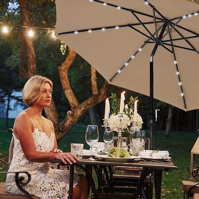 HealSmart 7.5ft Patio Umbrella with Push Button Tilt/Crank, Outdoor Table Market Yard Umbrella, 6 Sturdy Ribs for Garden, Deck, Backyard, Pool