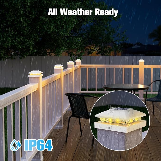 VOLISUN 4x4 Solar Cap Light 8pack, Solar Fence - Post Lights Outdoor Waterproof for Wood/Vinyl, White Deck Cap Light Solar Powered with Warm White for Garden/Patio/Porch