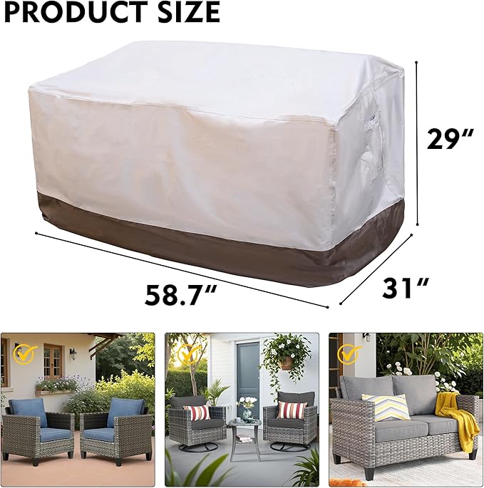 OVIOS Patio Furniture Set Cover Outdoor Sectional Sofa Couch Chair Ottoman Waterproof Covers General Purpose, 59" L x 31" W x 29" H, Beige-Brown