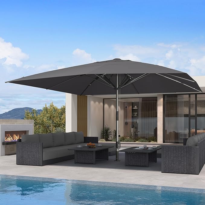 PURPLE LEAF 16 X 16 FT Extra Large Commercial Square Patio Umbrella Heavy Duty Wind Resistant Vented Canopy Reinforced Frame Maximum Coverage for Restaurant Hotel Resort Cafe Outdoor Dining Area Business Use Grey