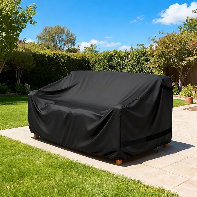 LBTING Patio Loveseat Cover, Outdoor Sofa 2-Seater Couch Covers 60W x 34D x 30H Inches, 420D Waterproof Windproof Dust-proof UV-Resistant Furniture Bench Cover - Black
