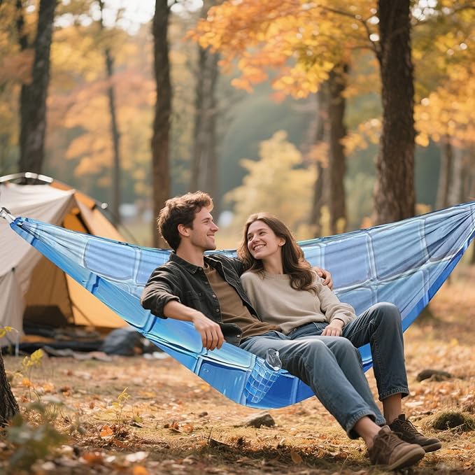 Blue Grid 330lb Capacity Hammocks Rope Hammock for Outside Beach Patio Garden hamaca con Base para adultos