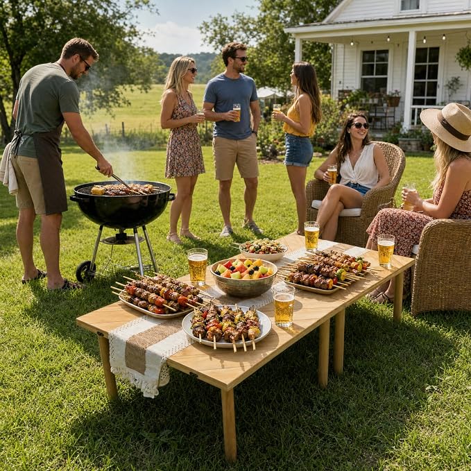 60" x 30" Low Picnic Table with 8 Wooden Legs Boho Table Runner Folding Picnic Table Portable for Indoor Outdoor Use Ideal for Backyard Picnic Beach Weddings Garden Parties (Herringbone)